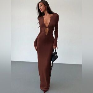 SHEIN | Elegant Brown Long Sleeve Dress